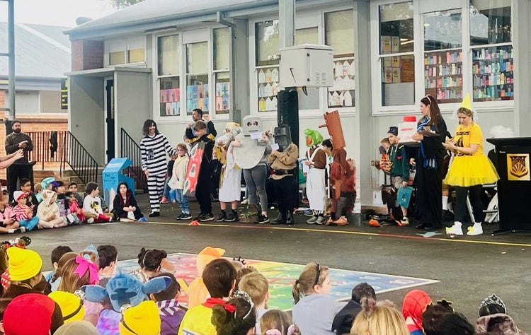 Students at Book week Pareade in costumes